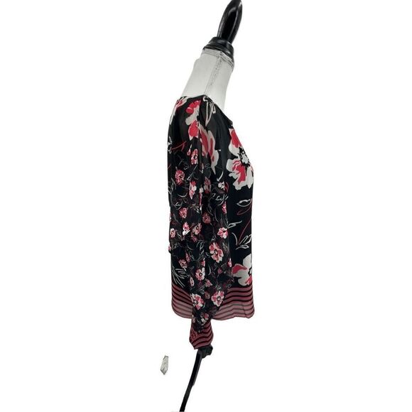 Calvin Klein Black Pink White short Sleeve Floral Top With Tank Lining - Picture 11 of 15